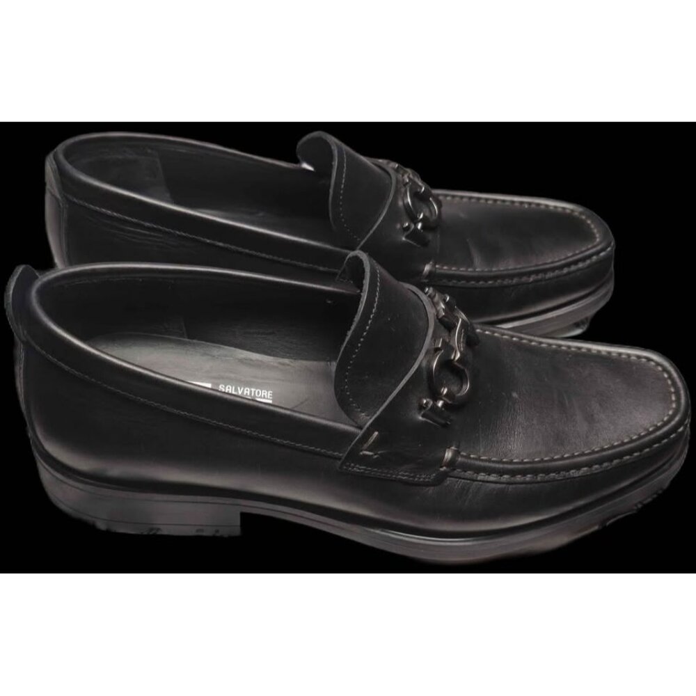 Salvatore Ferragamo Men’s Loafers Gancini Buckle  – Black Leather – Size 9.5M